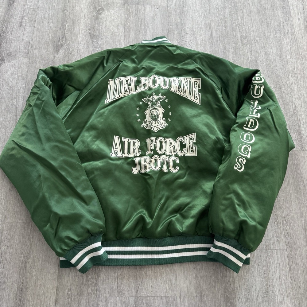 Vintage 90s US Air Force JROTC Satin Jacket Military Large Melbourne Bulldogs